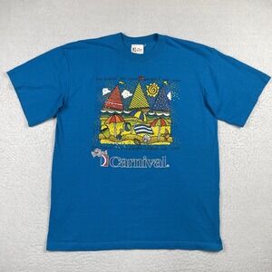 Carnival Shirt Mens XXL Blue Cruise Line Travel‎ Vintage Tropical Vacation Tee